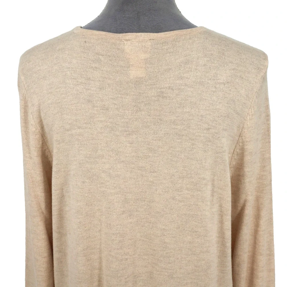 Chicos Sweater 2 Womens Large Beige Tan Cotton Blend Lace Hem Pullover Coastal